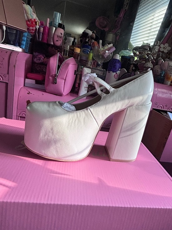 Sugar Thrillz Shoes - Sugar Thrillz White Platform Mary Jane Chunky Heels
